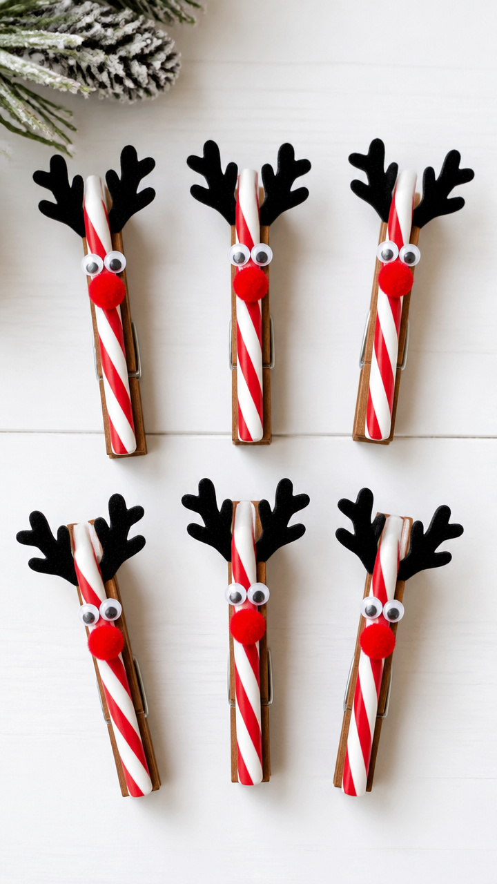 Candy Cane Clothespin Reindeer