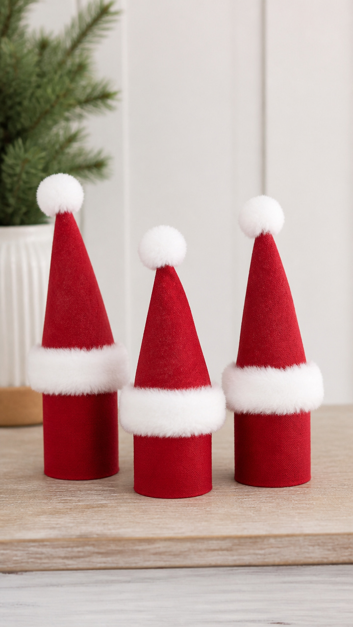 Cardboard Roll Santa Hats