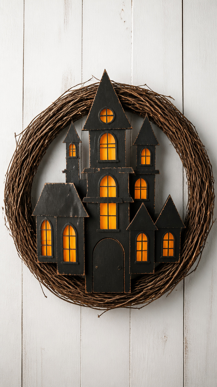 Cereal Box Haunted House Wreath