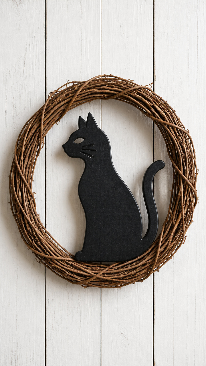 Chalkware Cat Silhouette Wreath