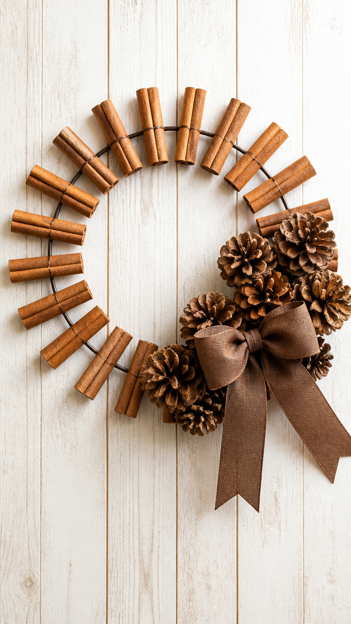 Cinnamon Stick Wreath with Pinecone Clusters