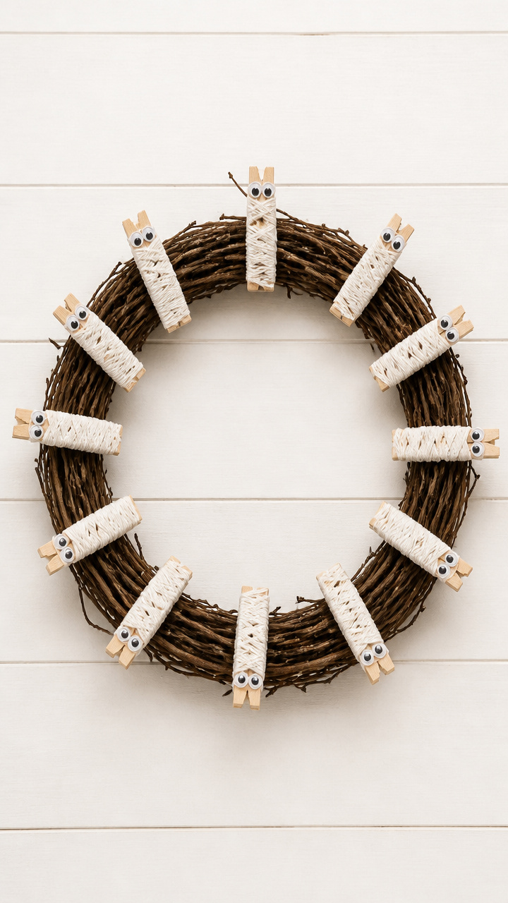 Clothespin Mummy Wreath