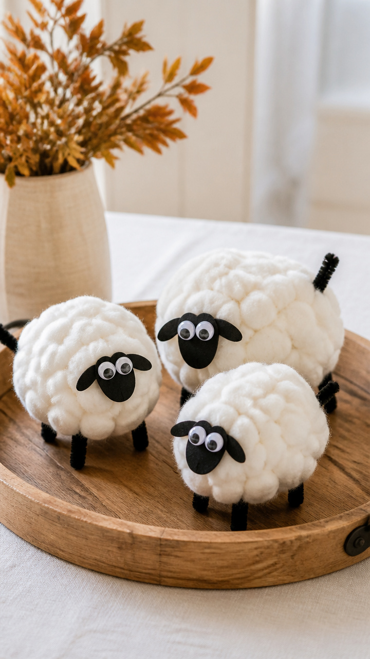 Cotton Ball Sheep Centerpiece