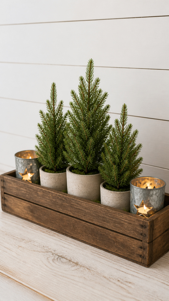 Crate Shelf with Mini Trees