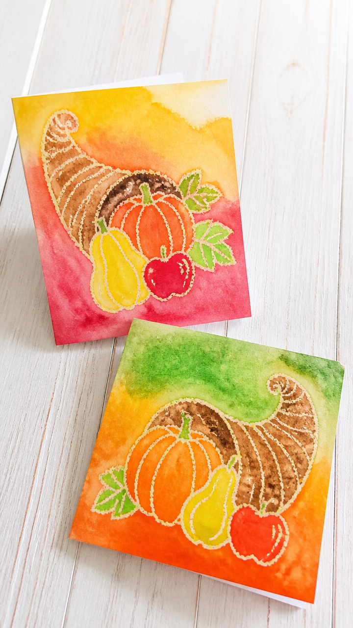 Crayon-Resist Cornucopia Cards