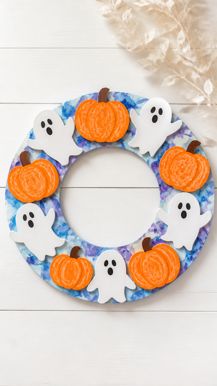 Crayon-Resist Pumpkin Sky Wreath