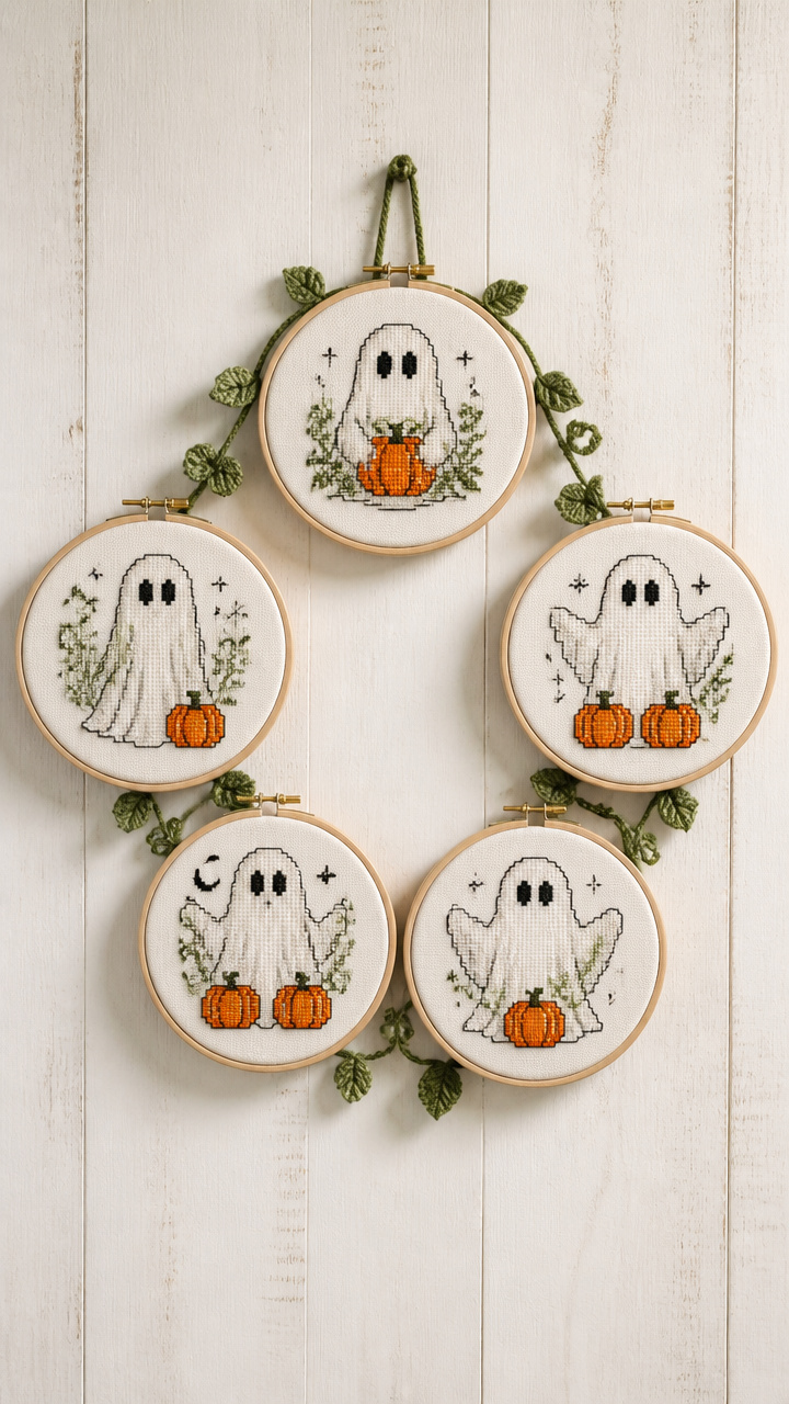 Embroidered Hoop Ghost Wreath