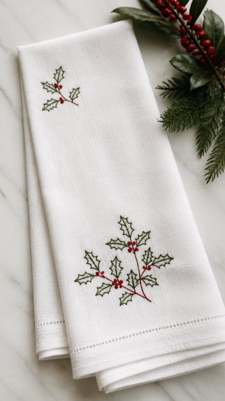 Embroidered Linen Tea Towels