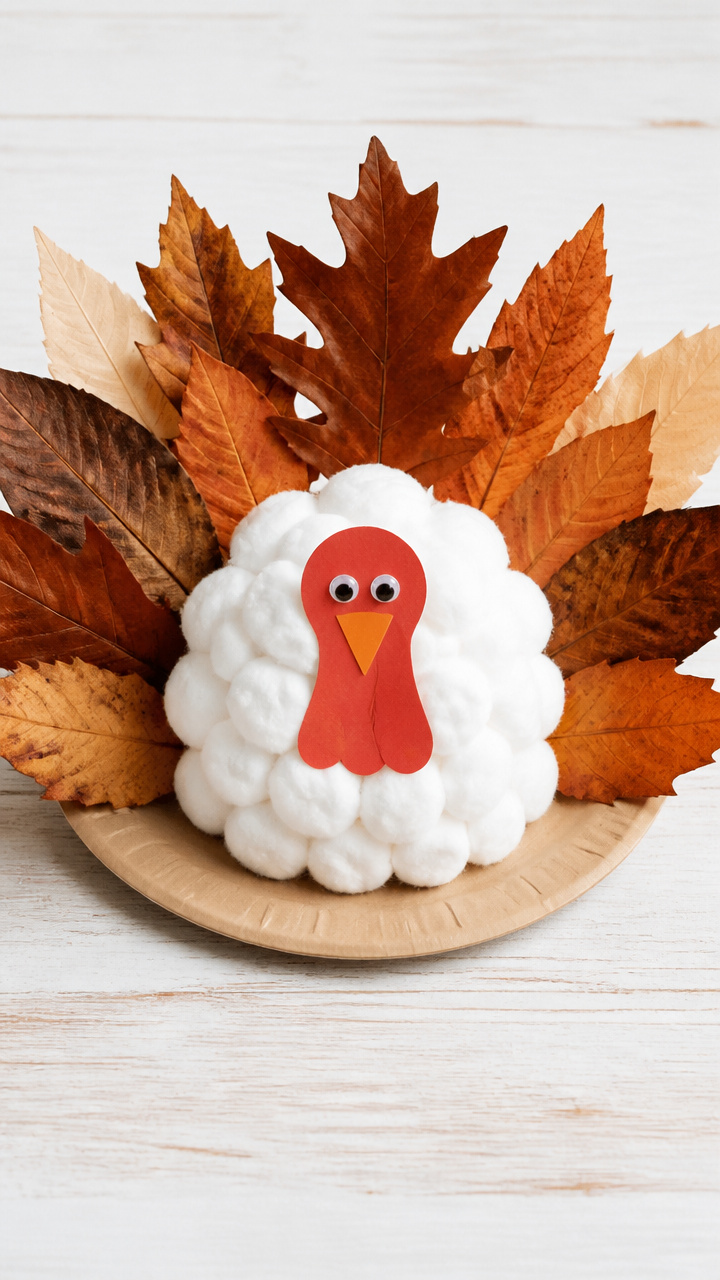 Leaf and Cotton Ball Turkey