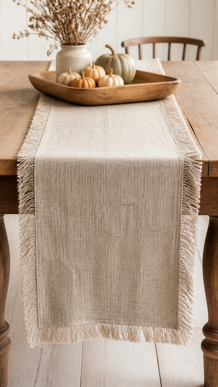 Linen Table Runner with Fringe