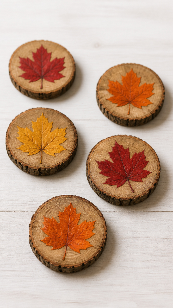 Mini Maple Leaf Wood Slice Cards