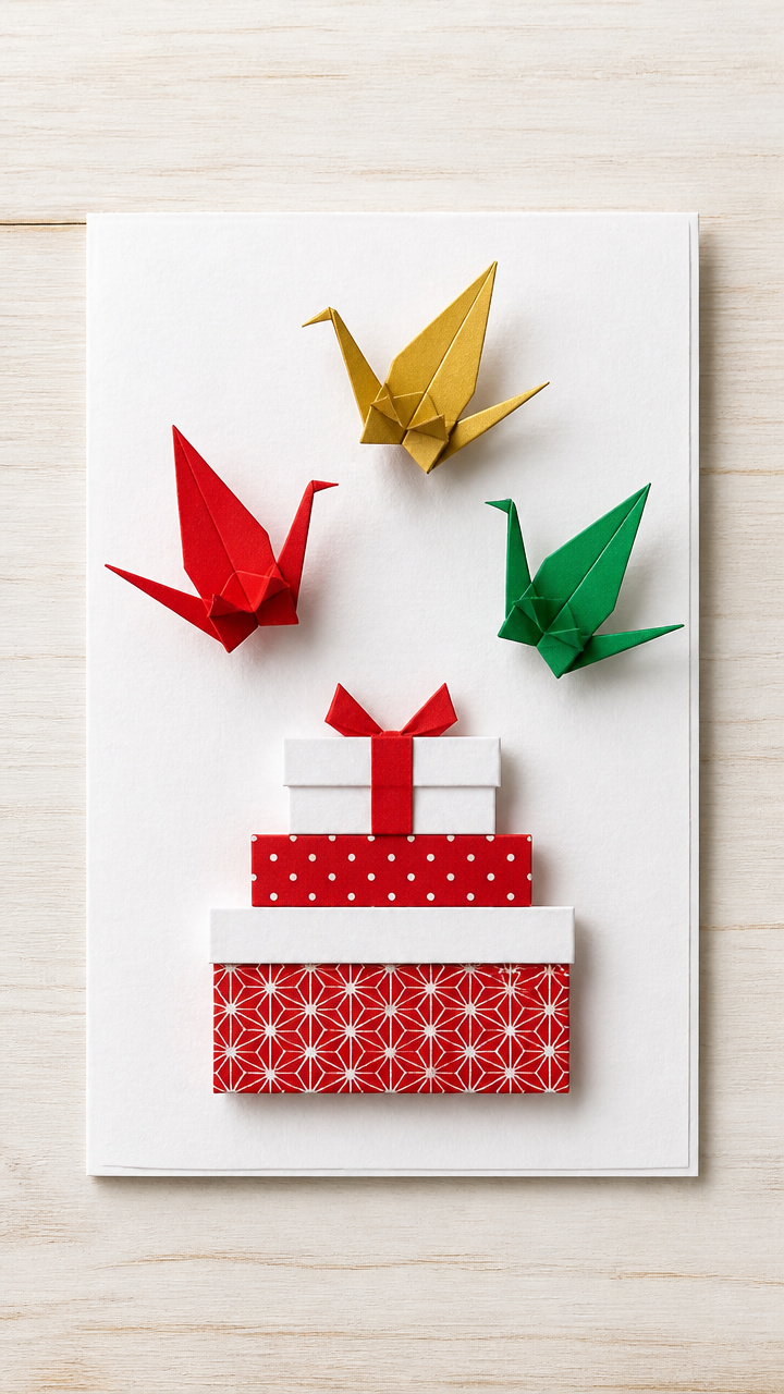 Origami Paper Cranes on Gift Stack