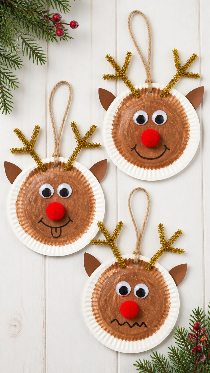 Paper Plate Reindeer Ornaments