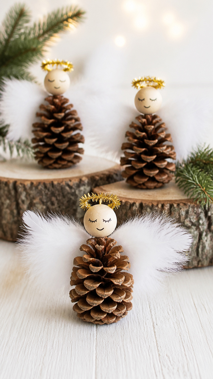 Pinecone Angels with Feather Wings