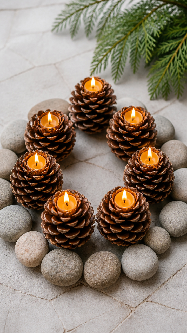 Pinecone Luminaries with Beeswax Candles