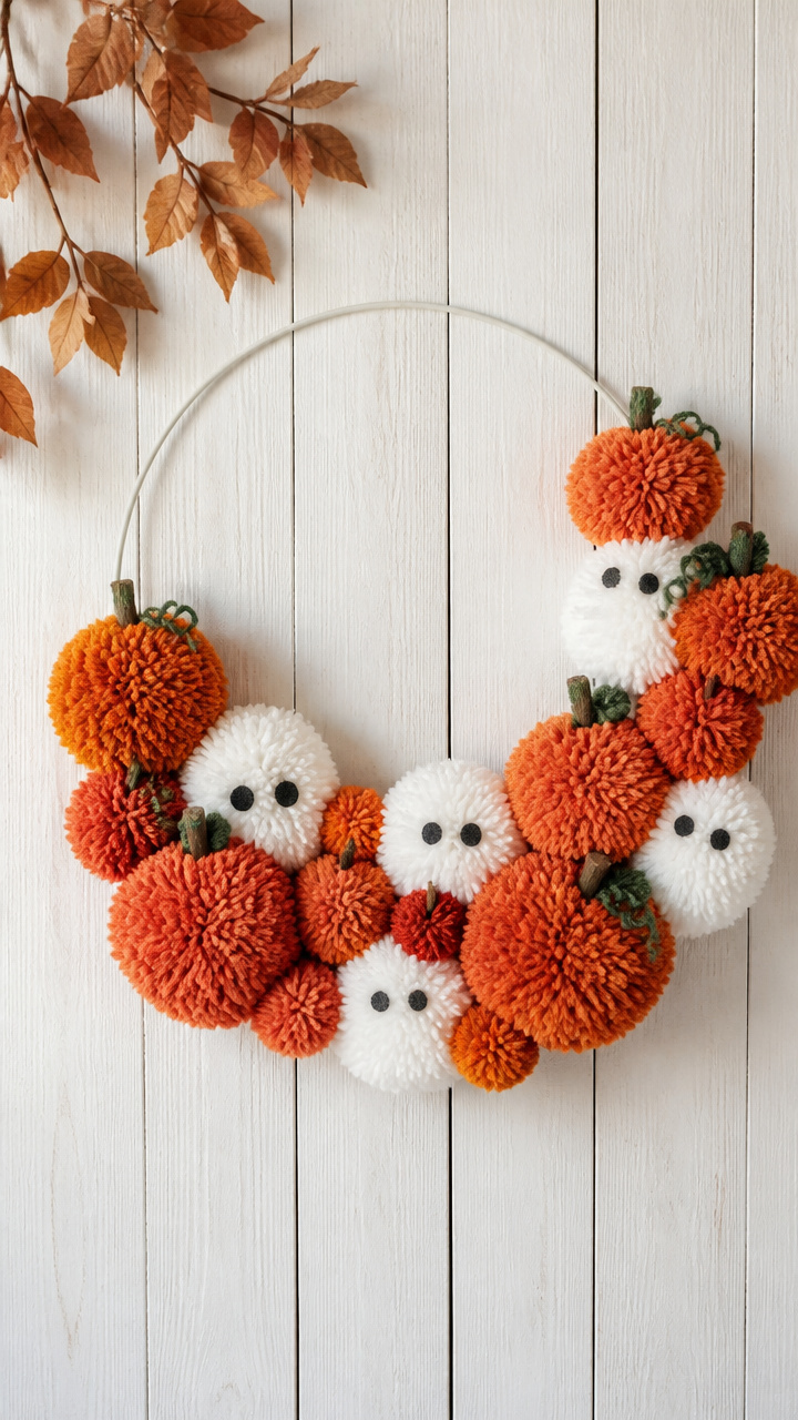 Pom-Pom Pumpkin Cluster Wreath
