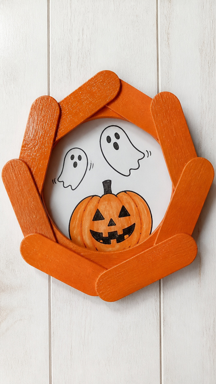 Popsicle Stick Pumpkin Frame Wreath