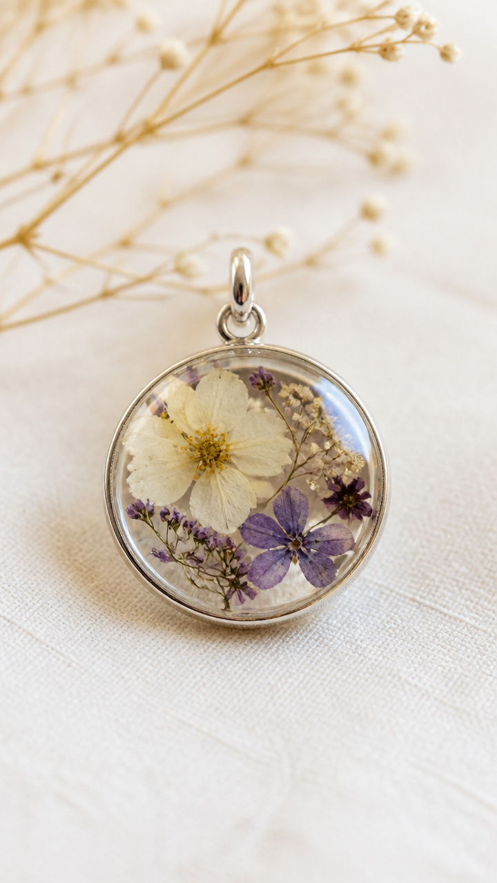 Pressed Flower Glass Cabochon
