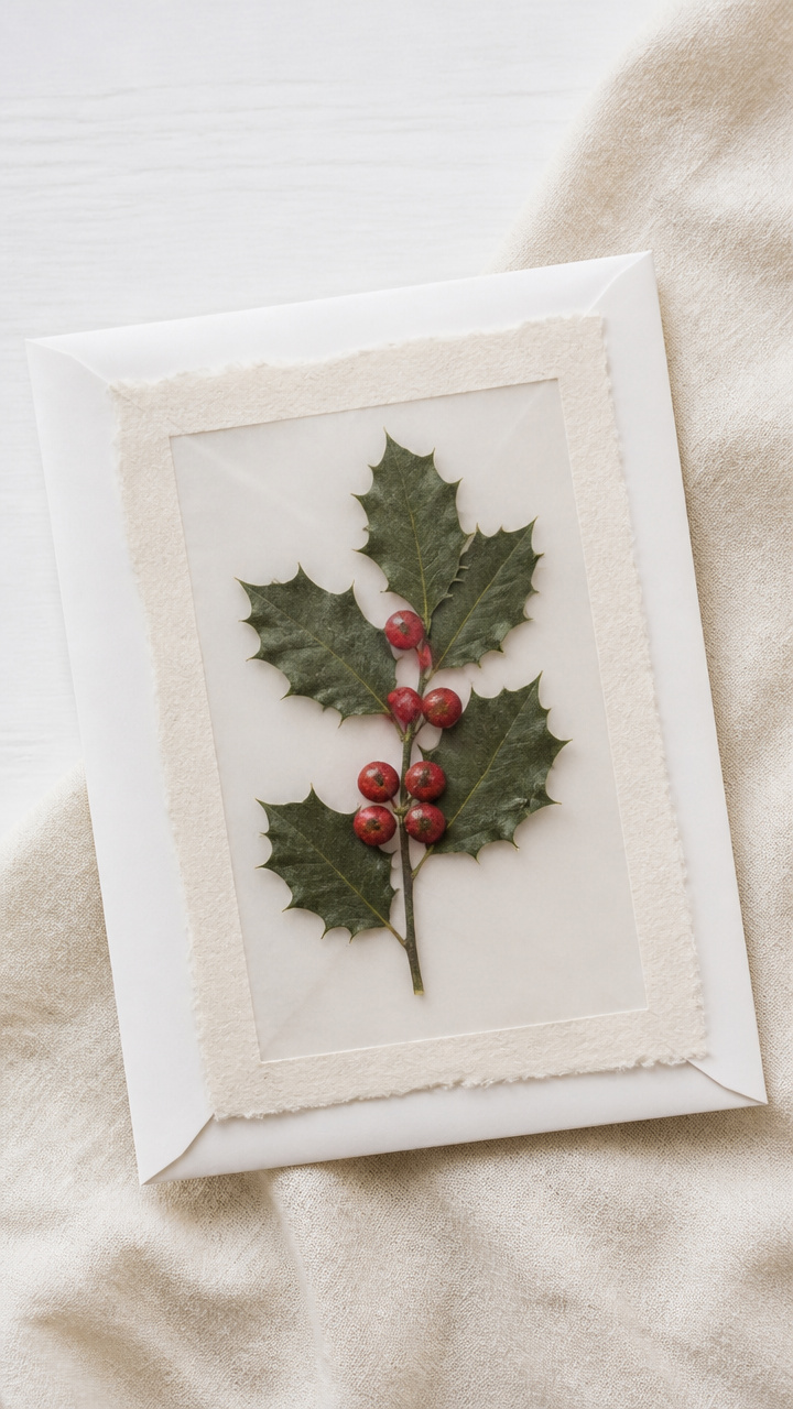 Pressed Holly Sprig Envelopes