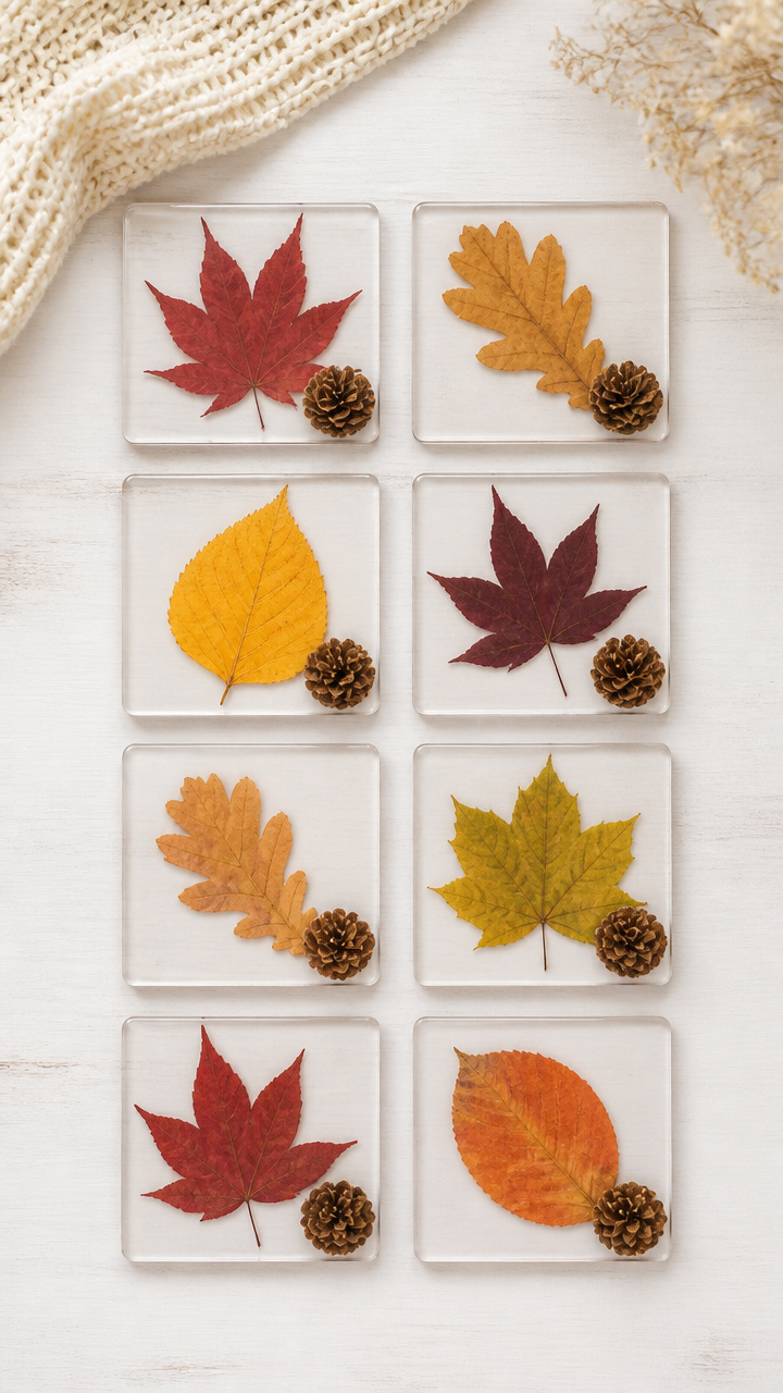 Pressed Leaf and Pinecone Coasters