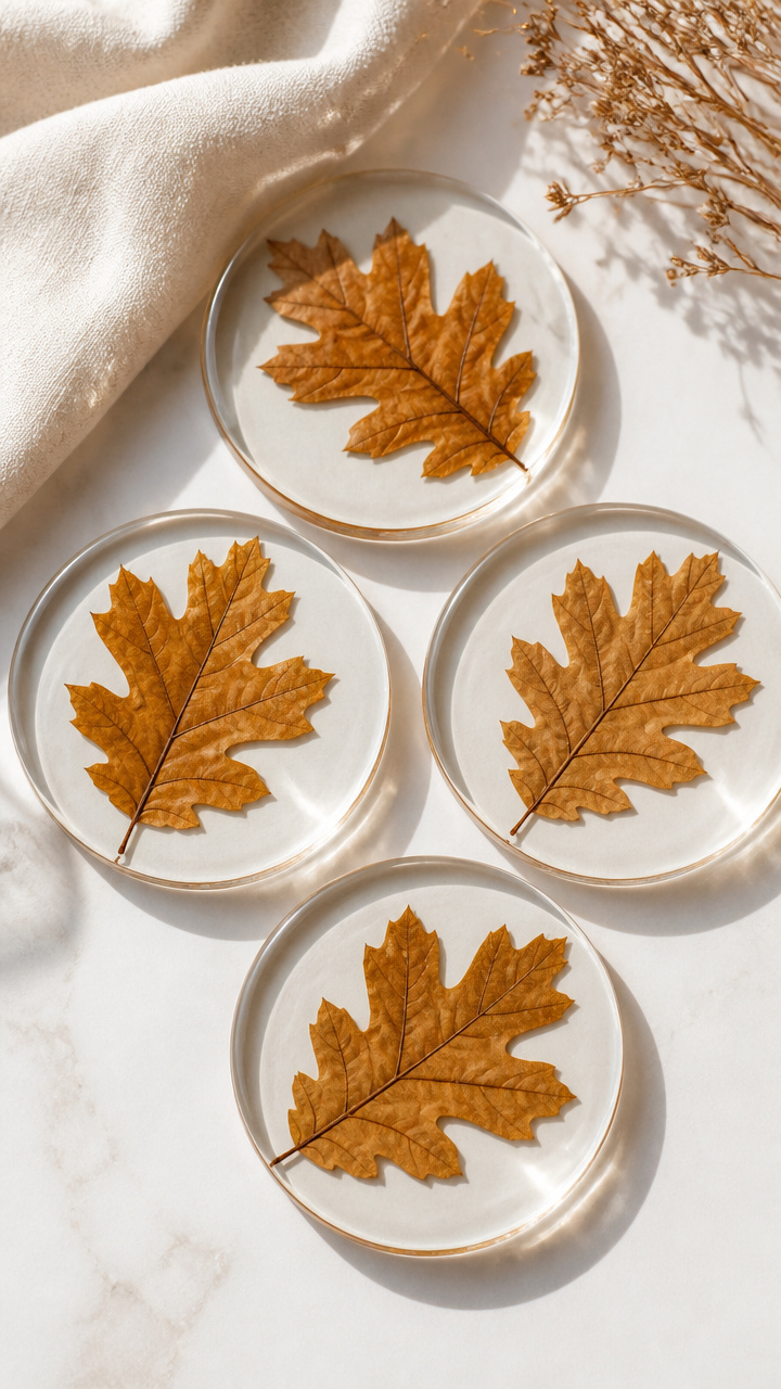 Pressed Oak Leaf Coasters