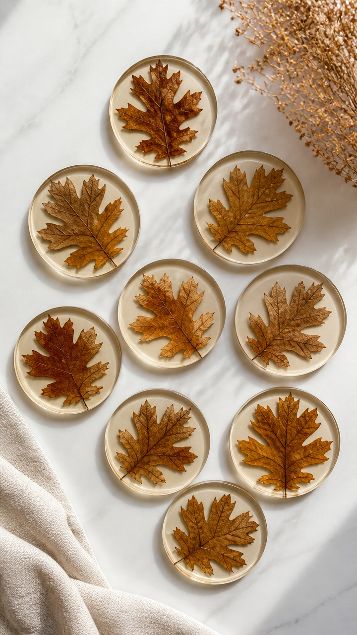 Pressed Oak Leaf Coasters