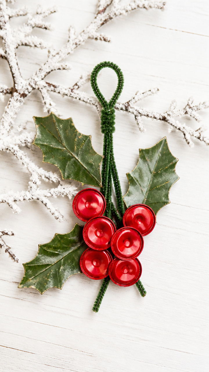 Tin Can Lid Holly Berry