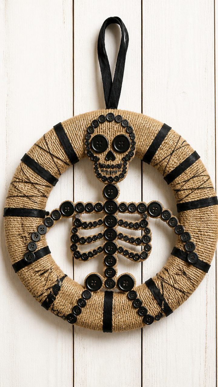 Twine and Button Skeleton Wreath