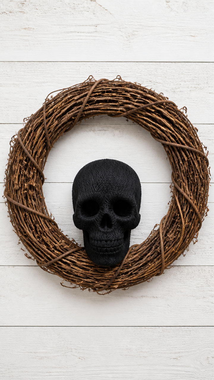 Yarn Wrapped Skull Wreath