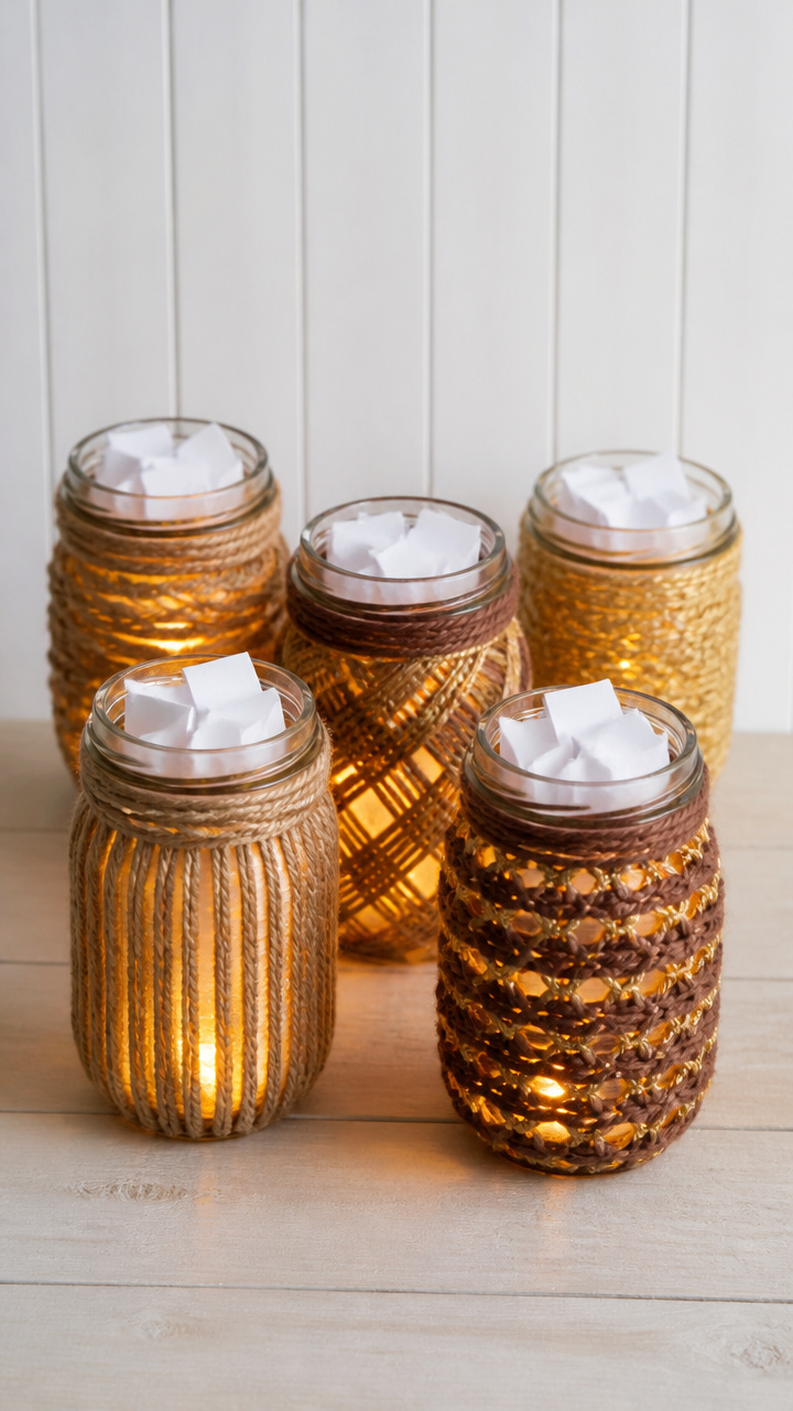 Yarn-Wrapped Thankful Jars