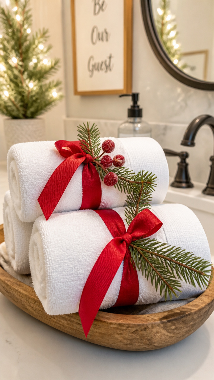 Festive Towel Tie-Ups with Ribbon
