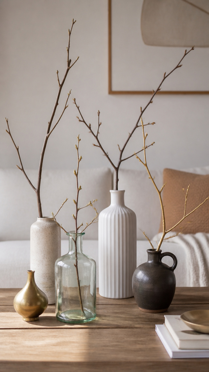Thrifted Vases with Single Stem Branches