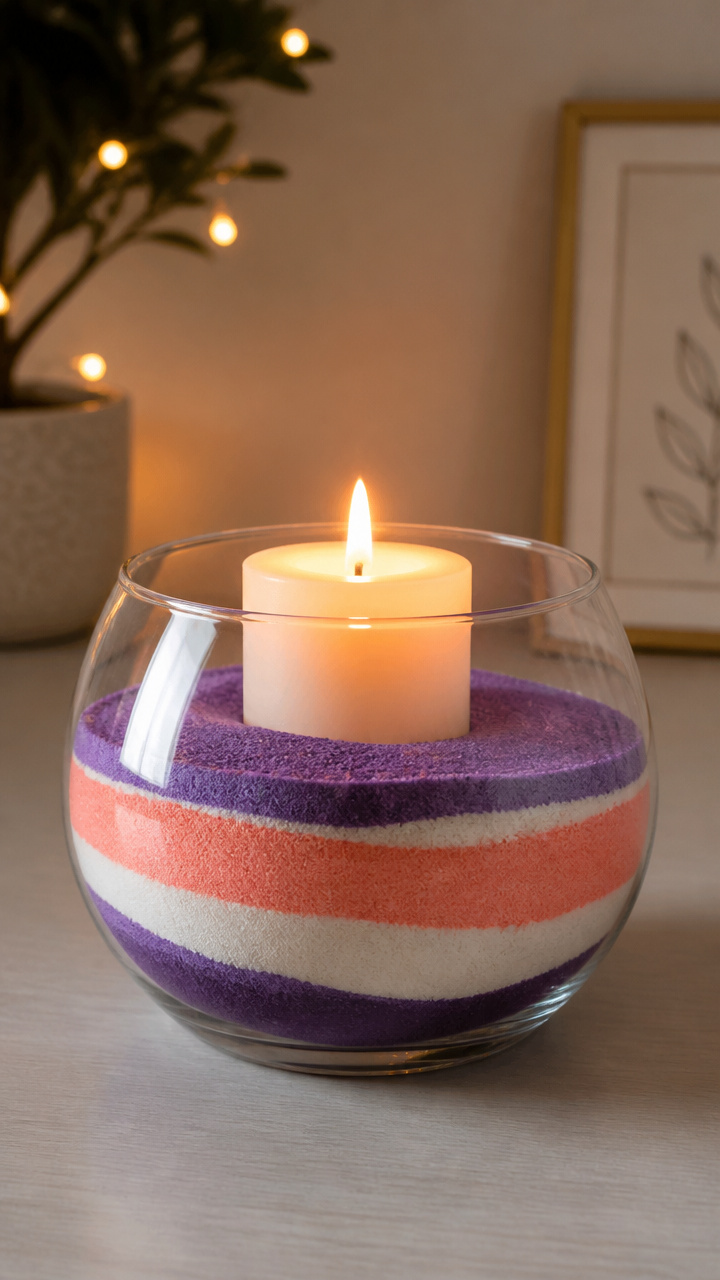 Candle Centerpiece with Colored Sand
