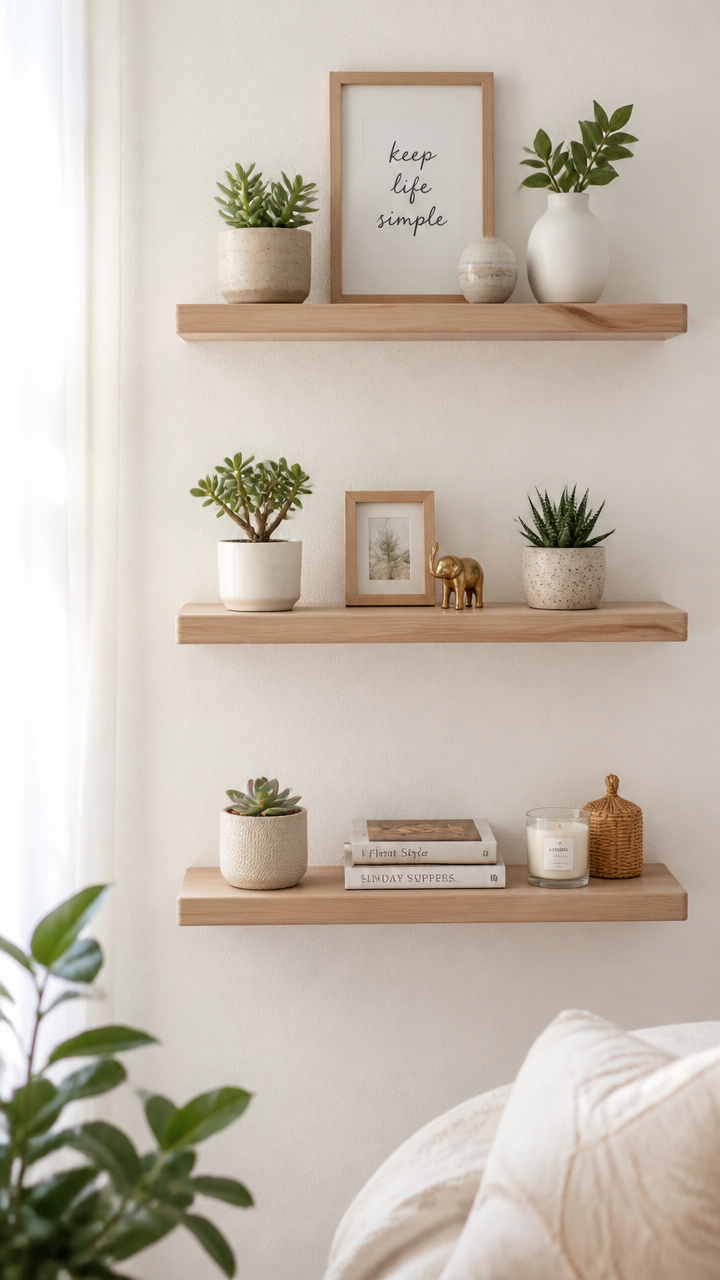 Floating Shelves with Mini Plants and Trinkets