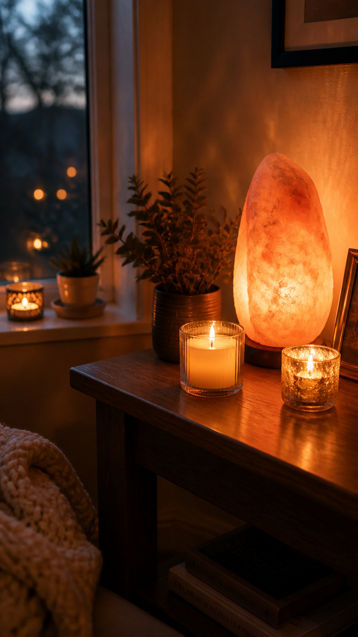 Warm Lighting with Salt Lamps and Candles