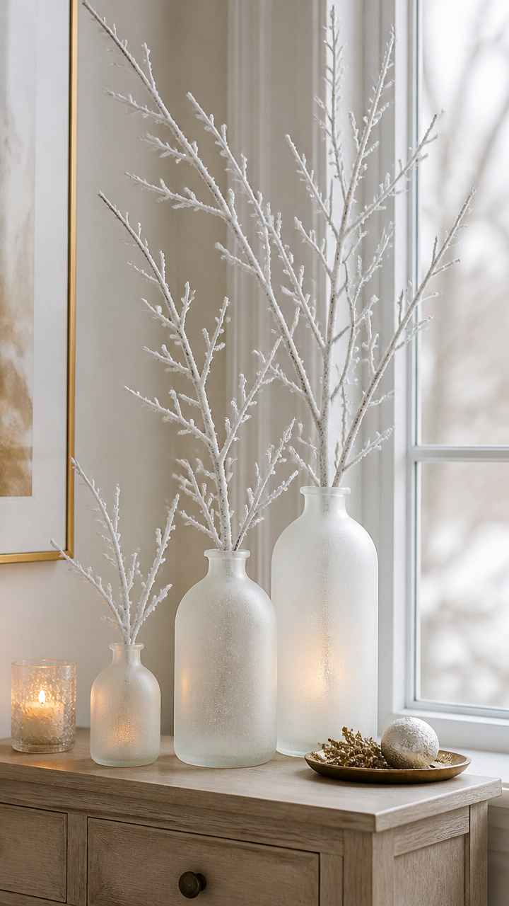 Frosted Glass Vases with Single Branches