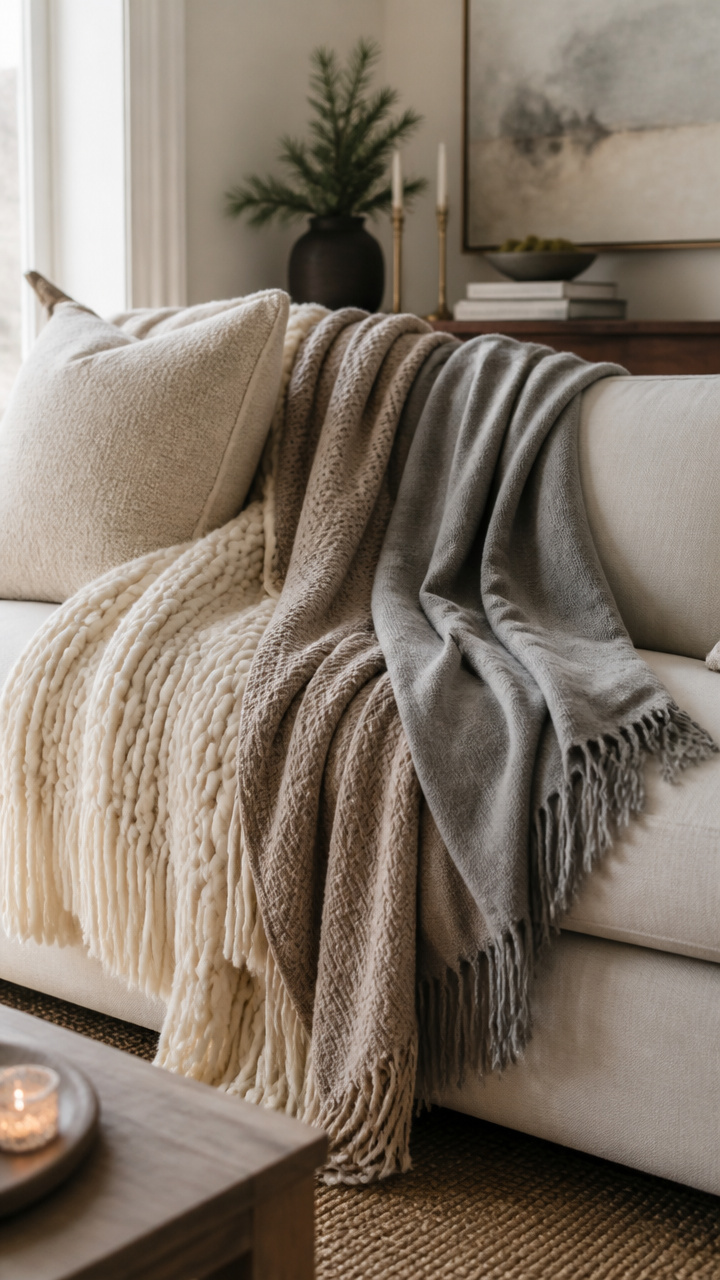 Layered Neutral Throws on Your Sofa