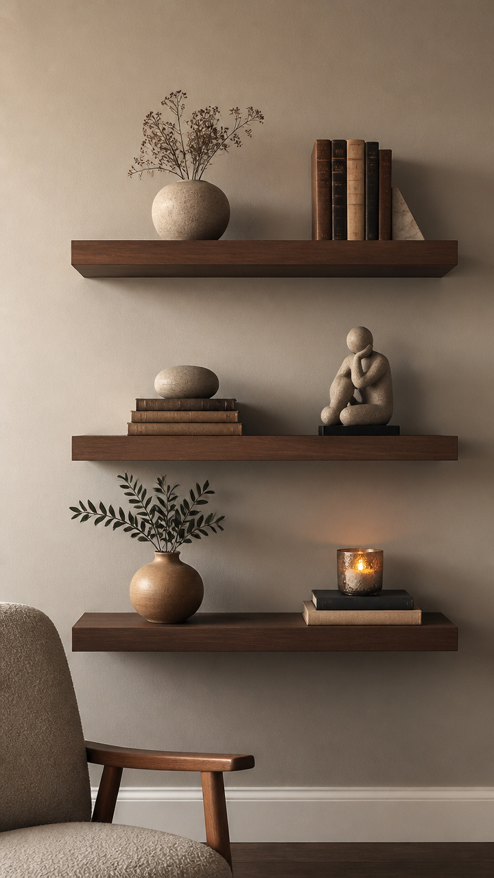 Floating Shelves with Curated Mini Objects
