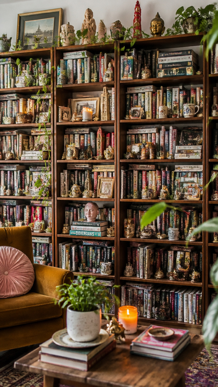 Overstuffed Bookshelves with Trinkets