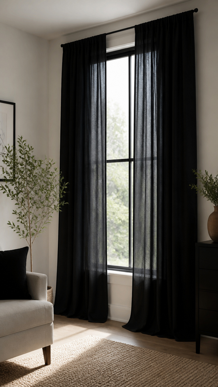 Install Simple Black Curtains