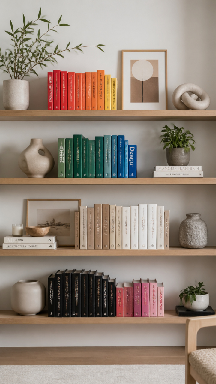 Style Bookshelves with Intentional Color Blocking
