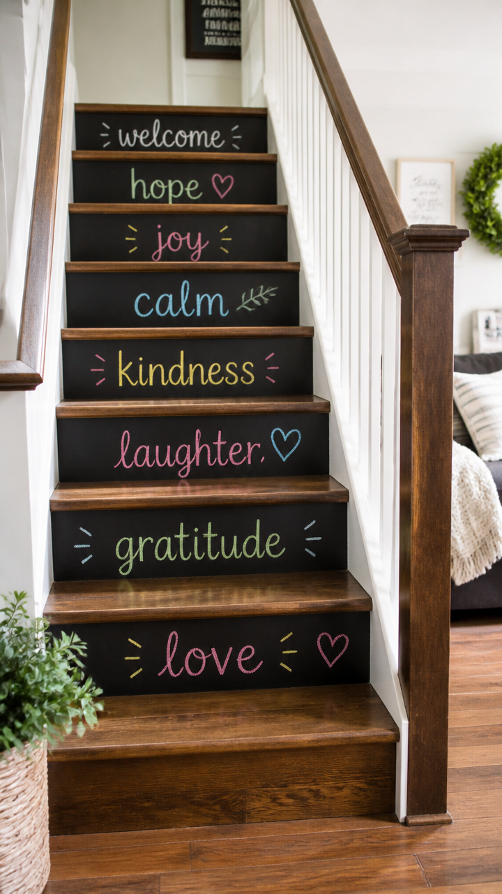 Line Stair Risers with Chalkboard Labels
