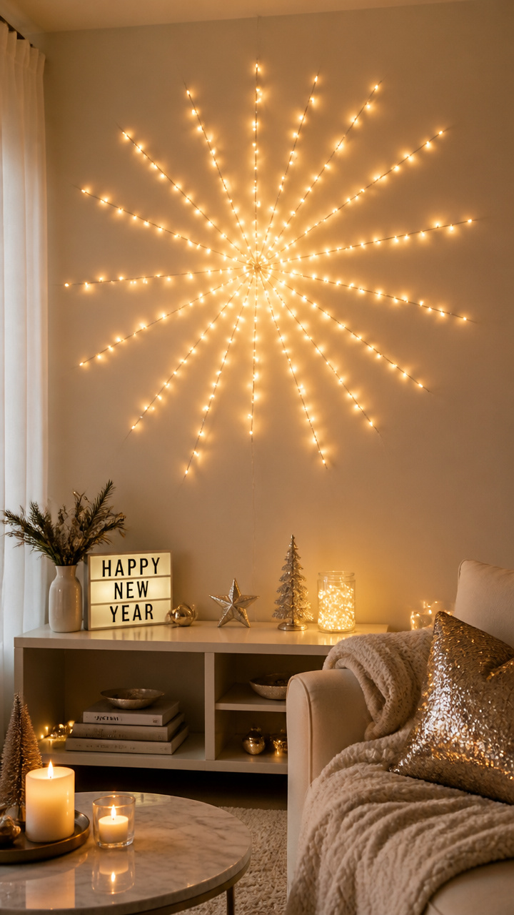 A Mini Indoor Fireworks Display with String Lights