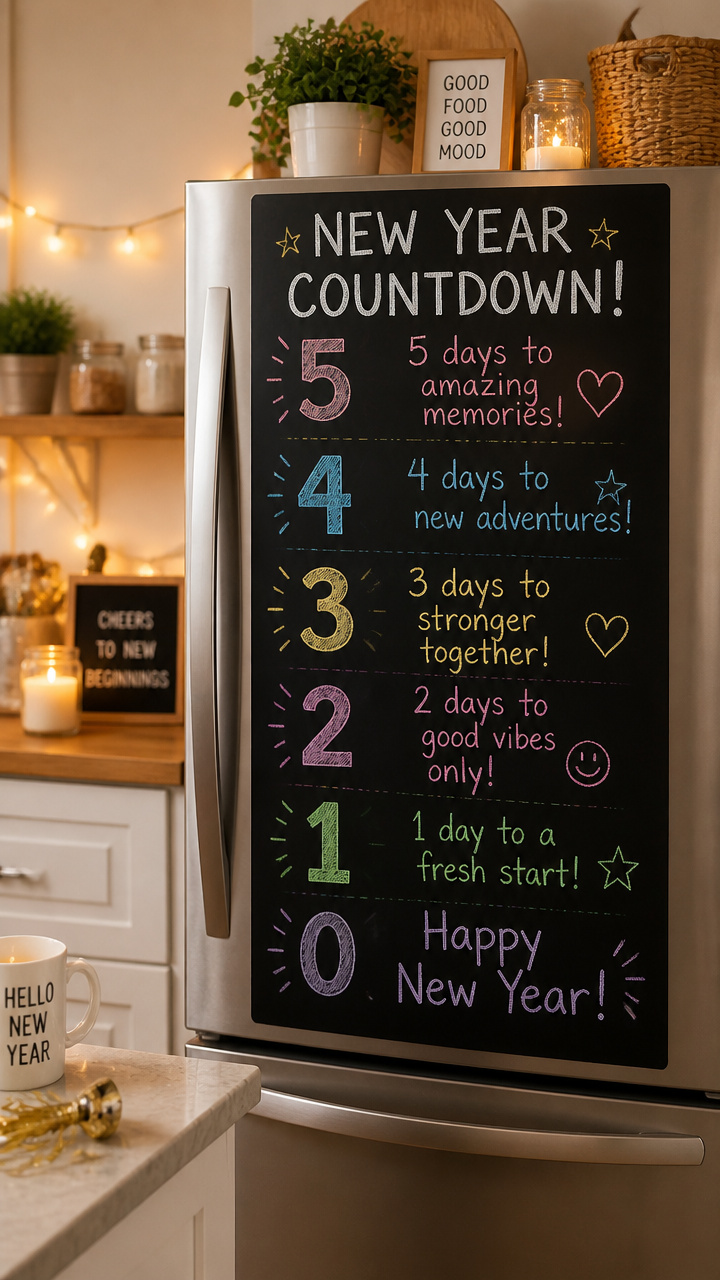 New Year Countdown Chalkboard on the Fridge