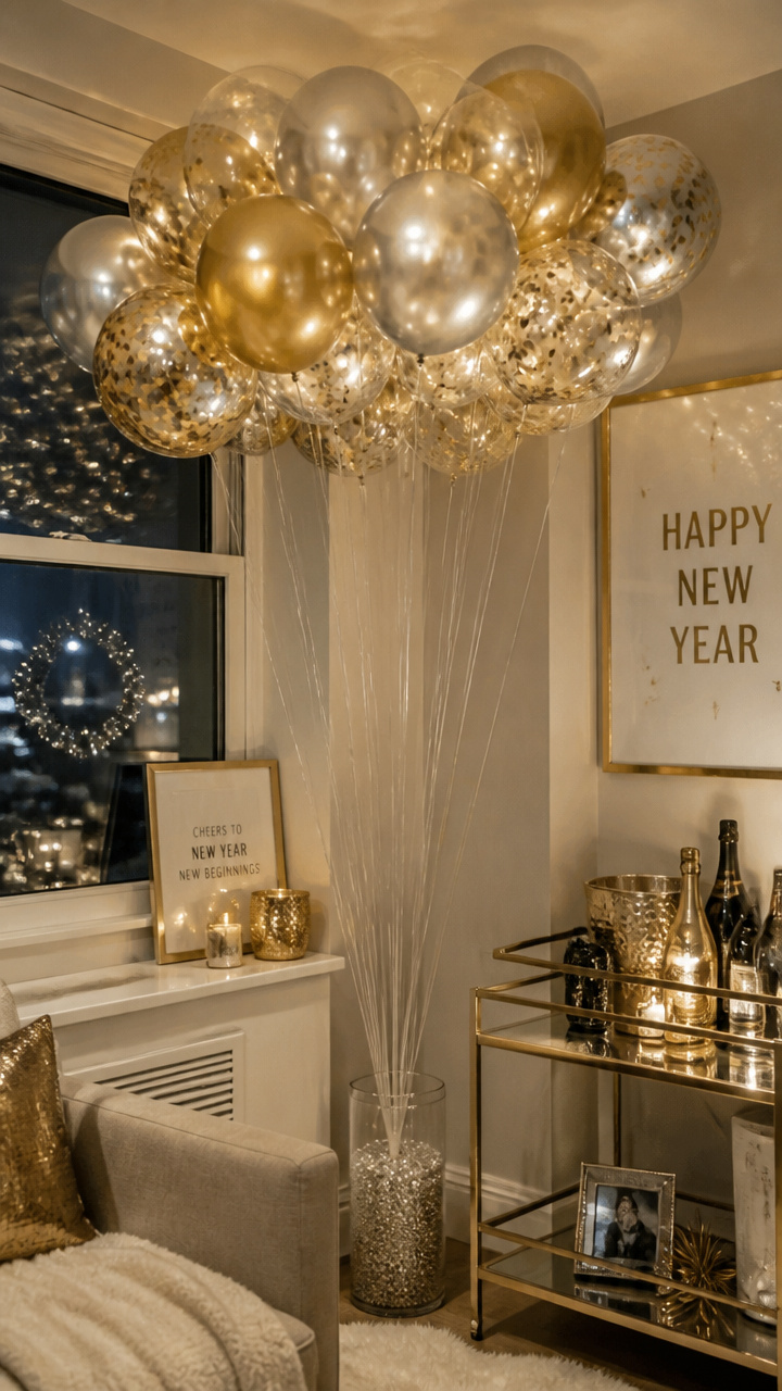 Floating Balloon Cloud with Gold and Silver Tones
