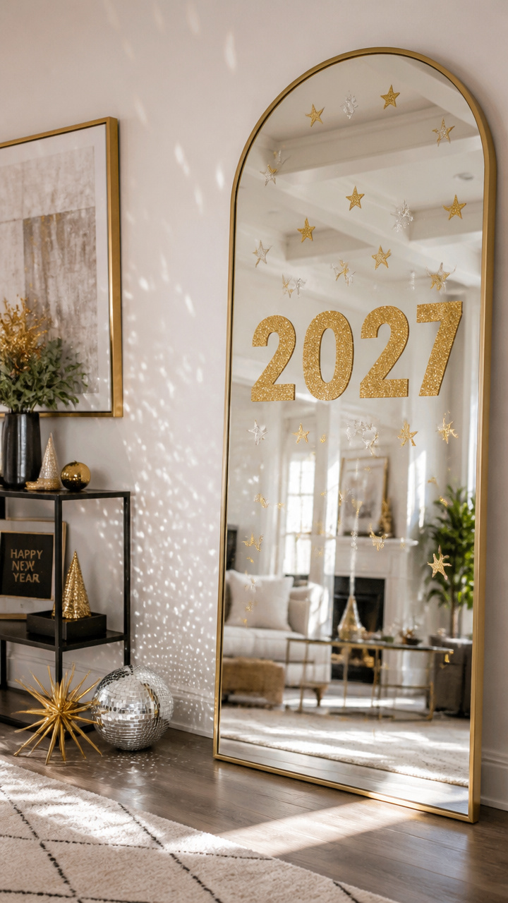 Mirror Decor with Glittering Number Stickers