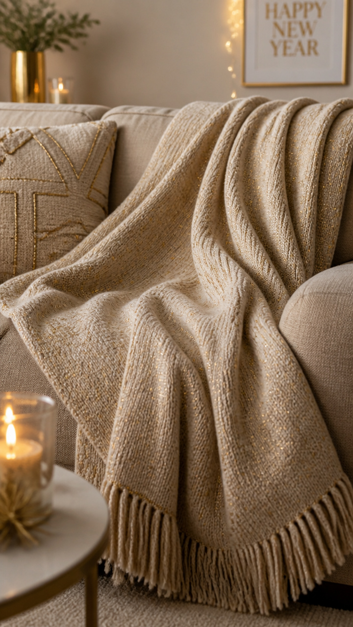 Cozy Throw Blanket with Metallic Thread