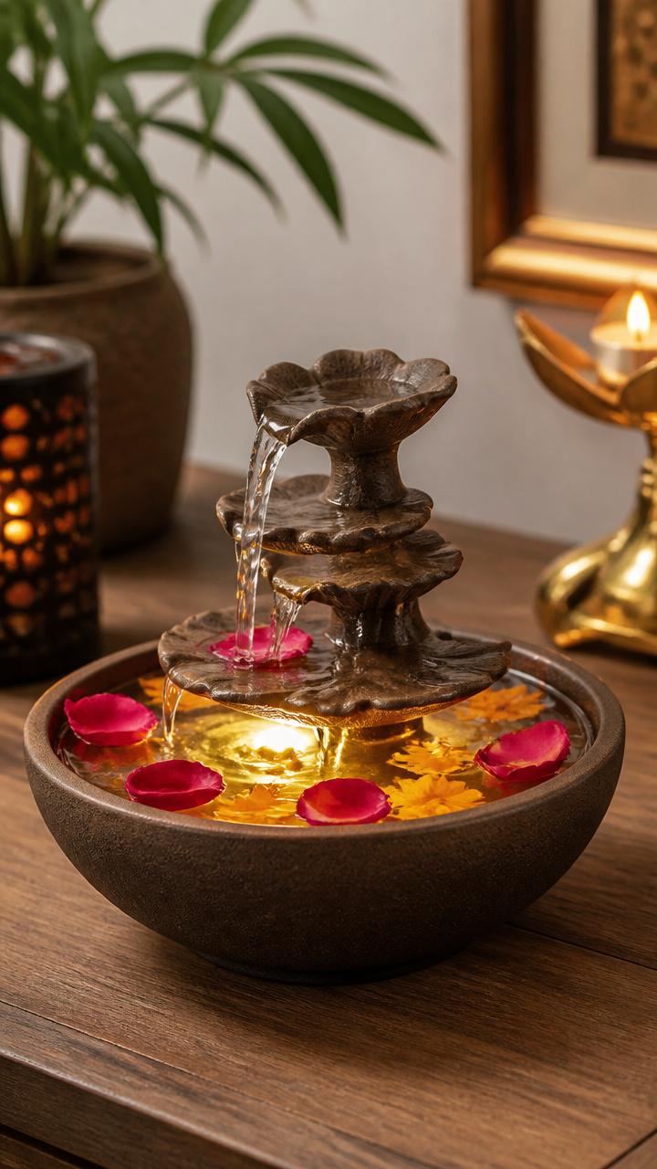 Tiny Tabletop Fountain with Floating Petals