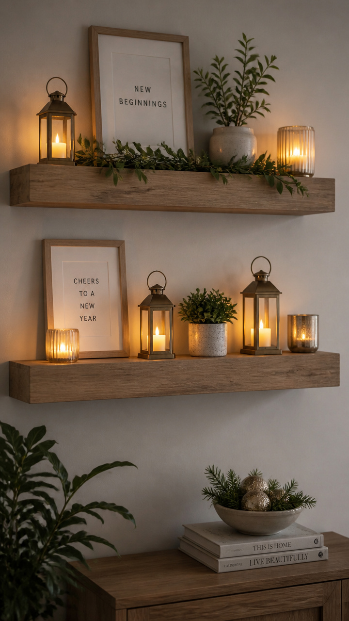 Floating Shelves with Mini Lanterns