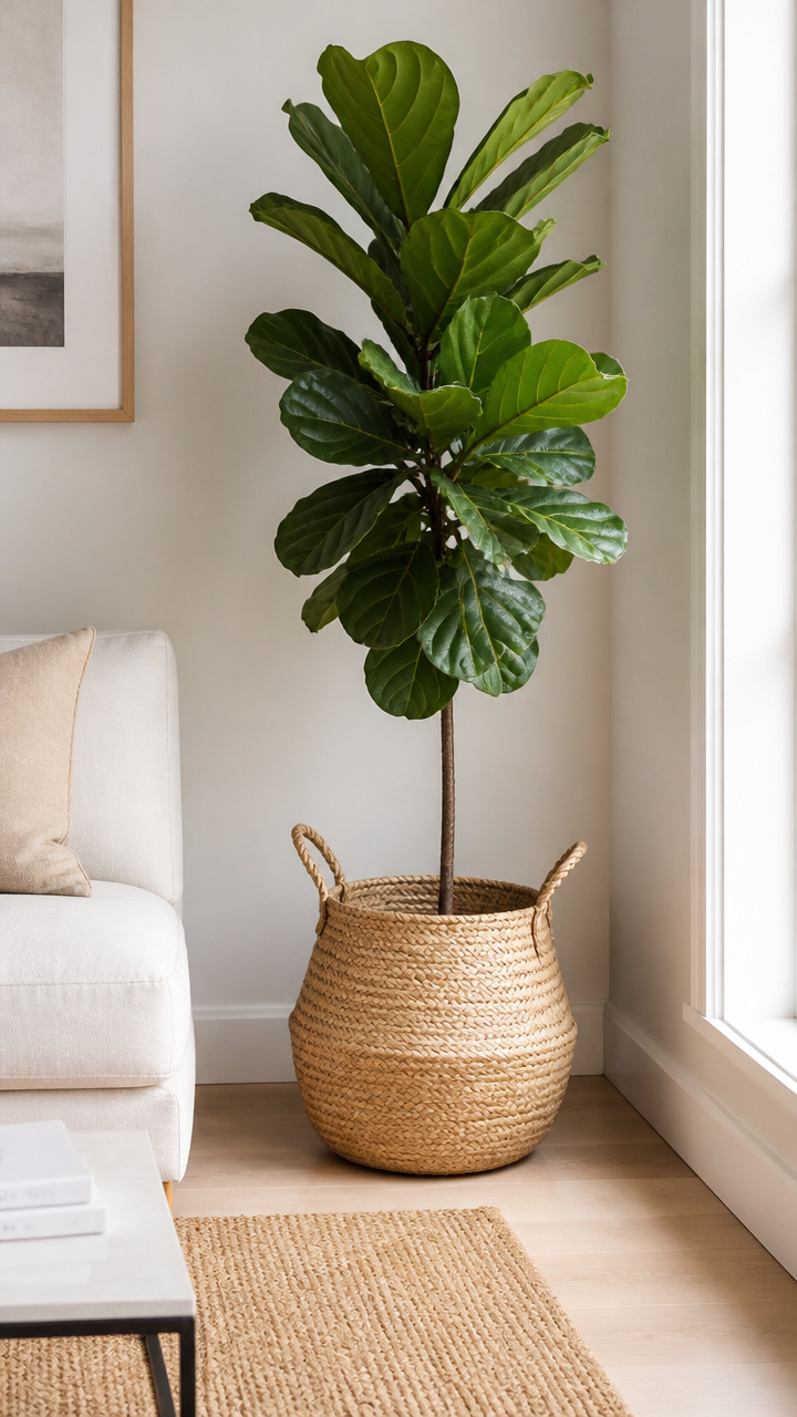 Large Houseplant in a Woven Basket